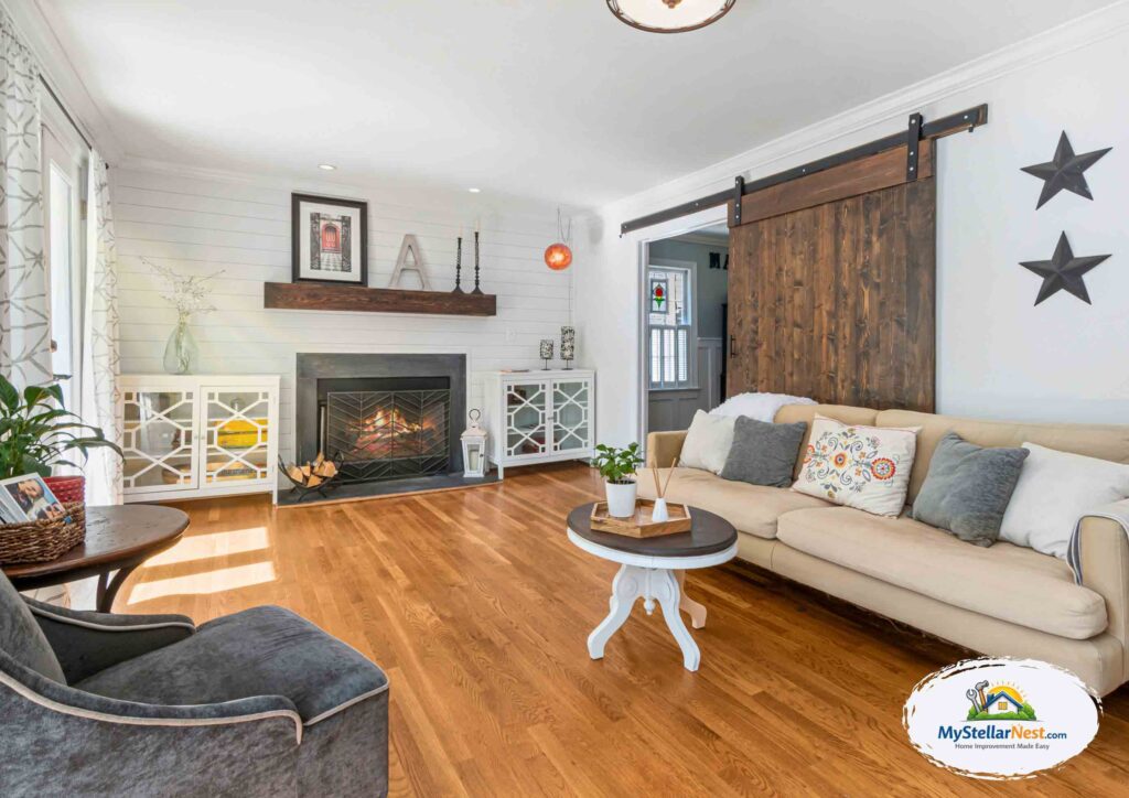 Clean, neutral living room prepared for a home showing