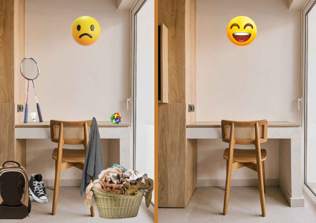 Before and after example of decluttering to improve how a home looks