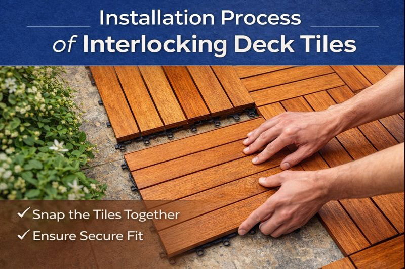 DIY installation of interlocking deck tiles on a balcony