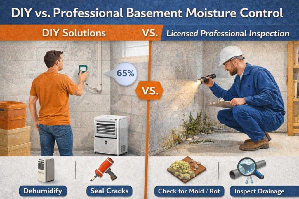 Comparison of DIY basement moisture control versus professional inspection