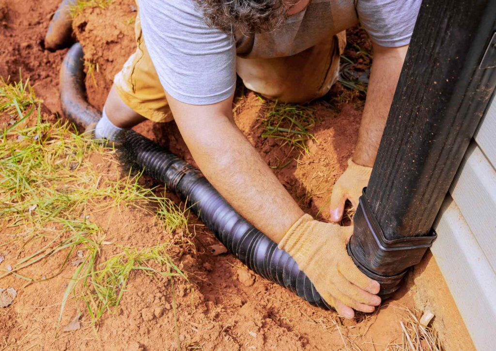 Downspout directing rainwater away from basement foundation