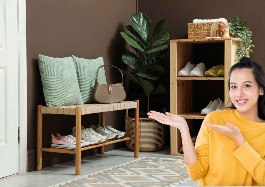 Entryway with shoe storage and mat to reduce dust entering the home