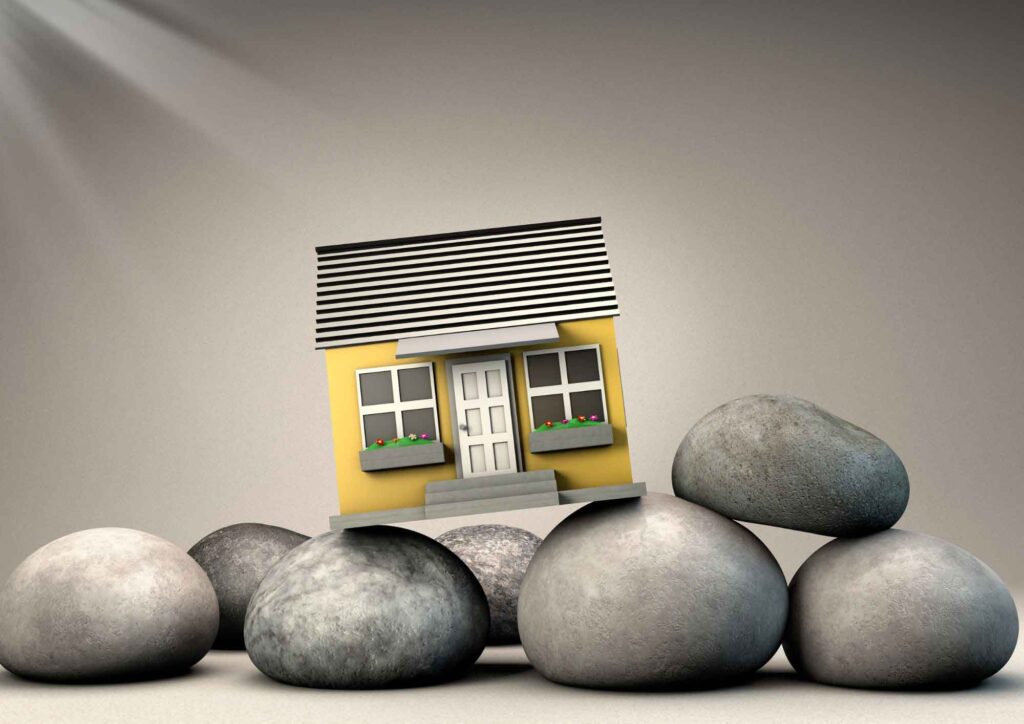 Home with visible foundation cracks and uneven floors