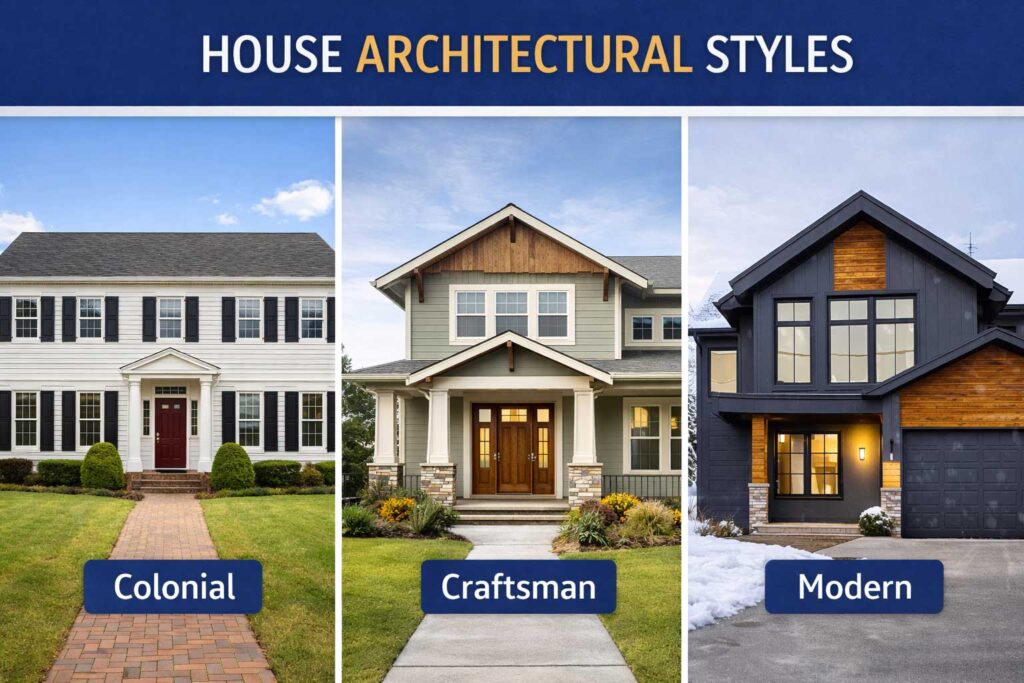 Exterior paint colours matched to different architectural home styles