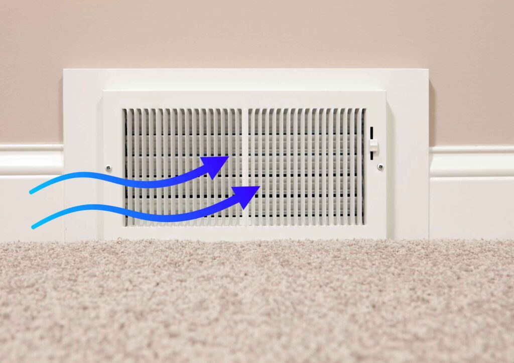 HVAC air filter and return vent helping reduce airborne dust in a home