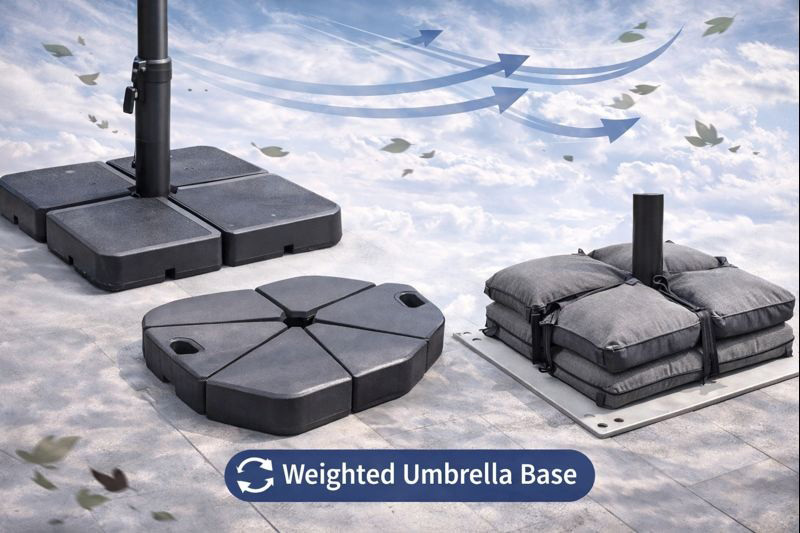 Weighted umbrella base for added stability in windy conditions