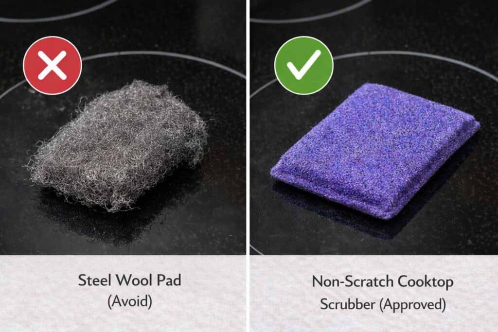 Steel wool versus non scratch pad for cleaning glass top stove