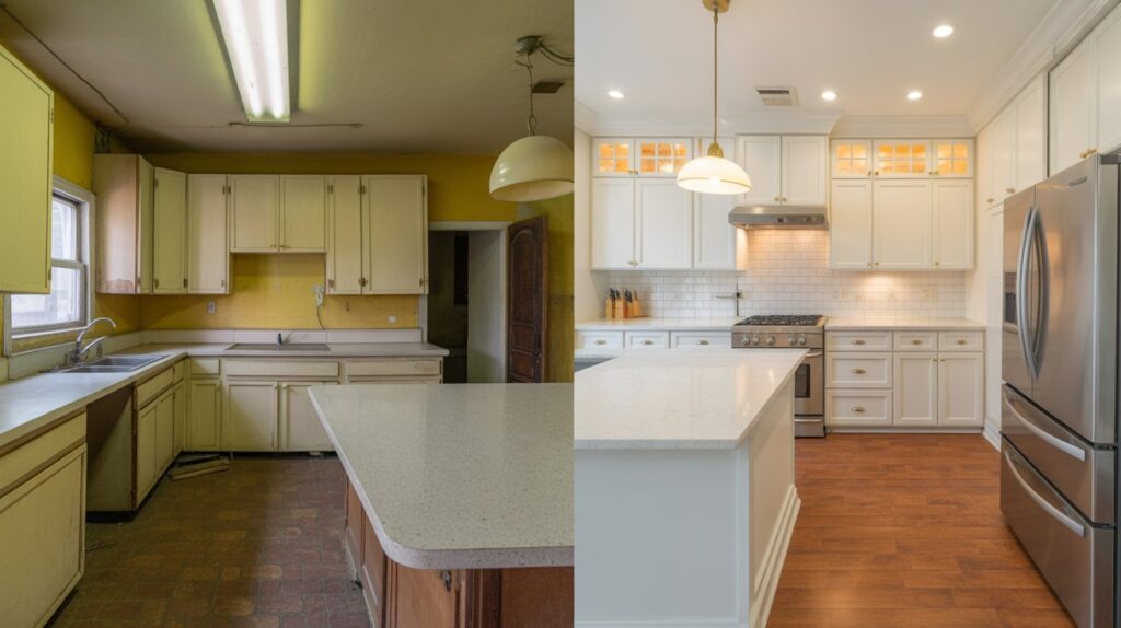 Before and after kitchen facelift showing transformation and ROI
