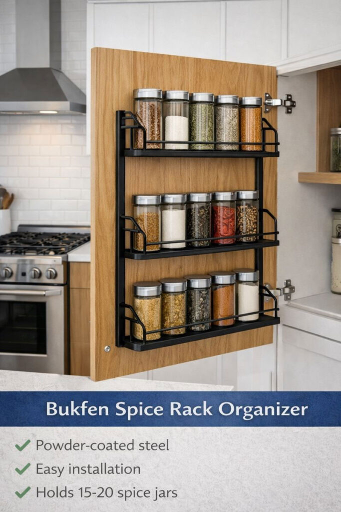 Bukfen pull-out spice rack organizer installed on cupboard door
