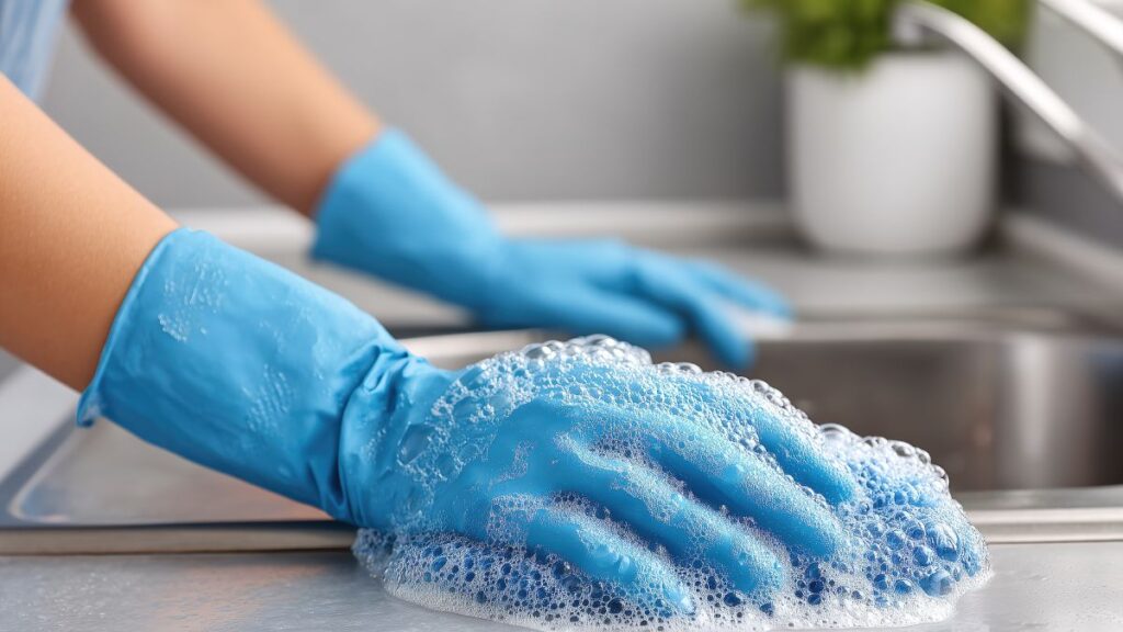 Cleaning quartz countertops using mild soap and a microfiber cloth