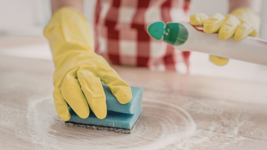 Disinfecting quartz countertops using an alcohol-based cleaner safely
