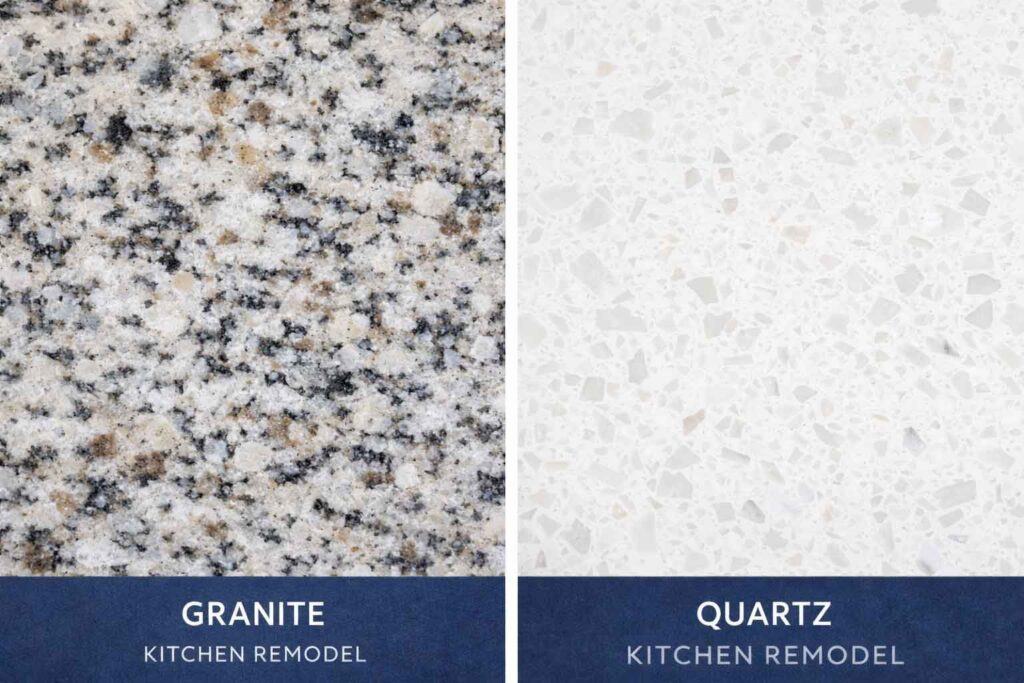 Granite vs quartz countertops showing differences in surface and maintenance needs