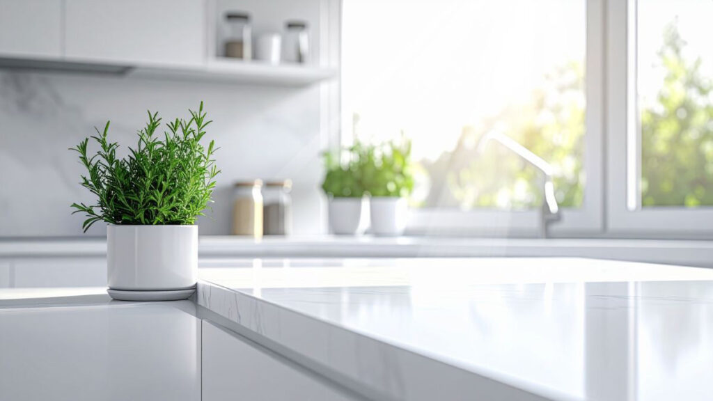 Laminate countertop with rounded postformed edge in residential kitchen