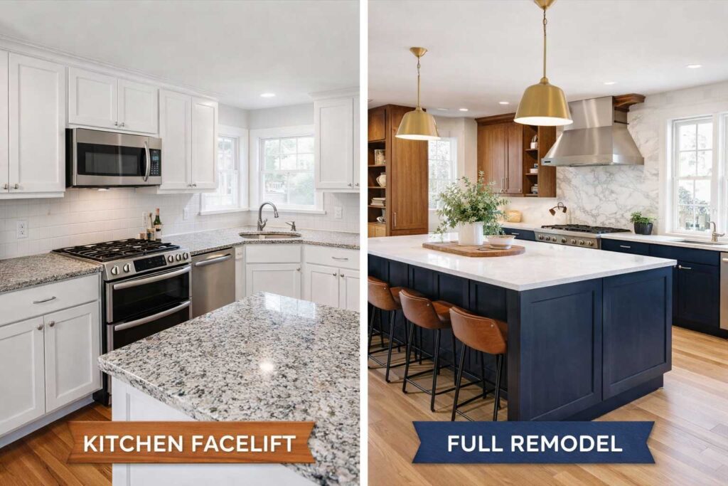Kitchen facelift versus full kitchen remodel comparison