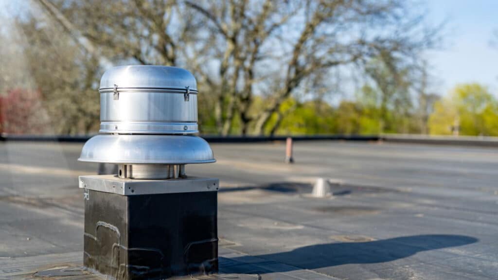 Roof vent flashing for ducted range hood exhaust installation