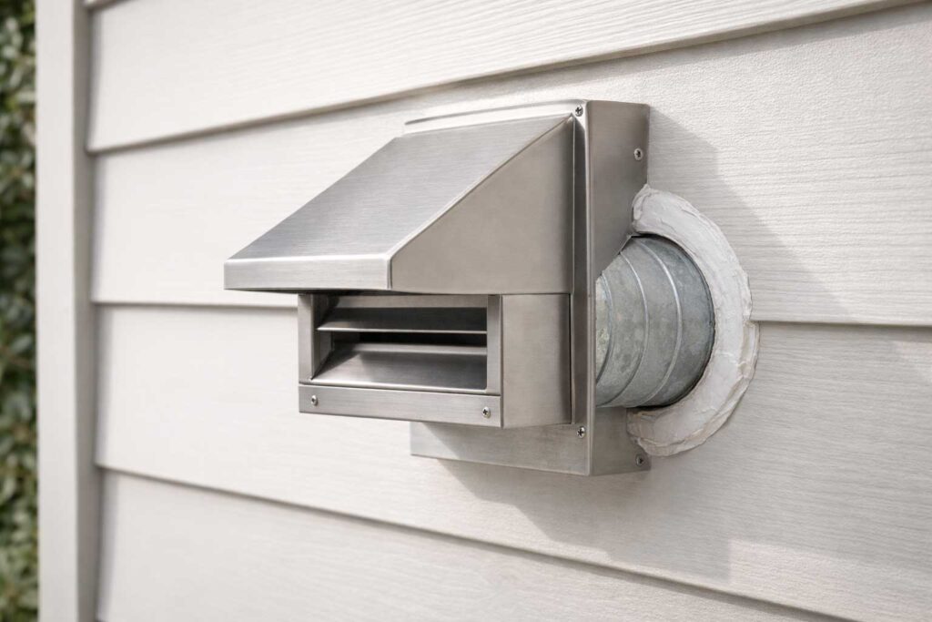 Exterior wall vent cap for ducted range hood installation