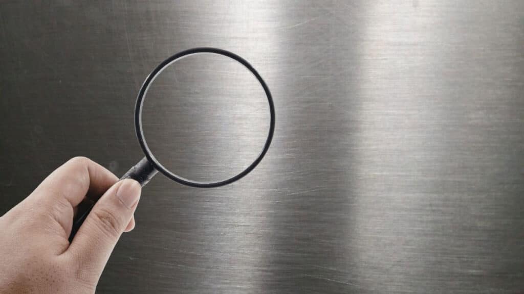 Scratches on stainless steel stove hood caused by abrasive scrub pad