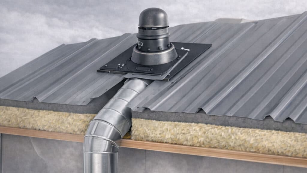 Proper bathroom exhaust fan duct installation with rigid duct venting through roof