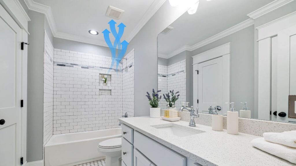 clean bathroom exhaust fan installed in modern ceiling