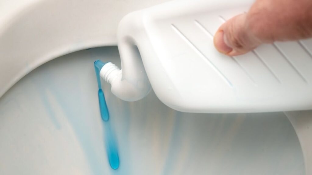 applying cleaner to hard water stains on bathroom sink faucet