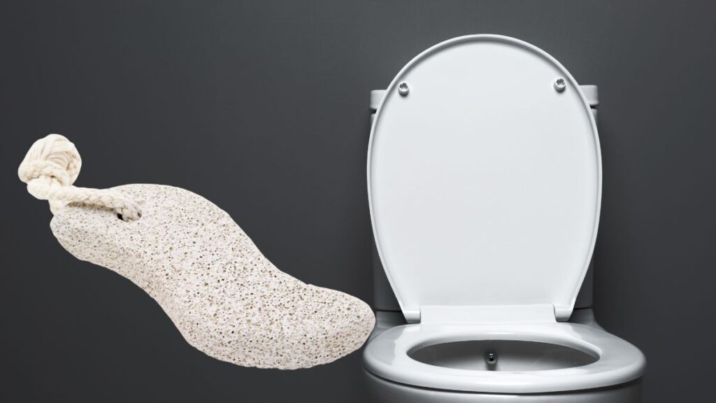 using pumice stone to remove hard water stains from toilet bowl