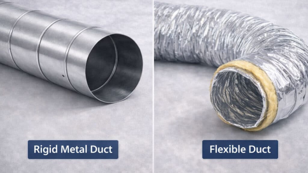 Comparison of rigid metal duct and flexible duct for bathroom exhaust fan