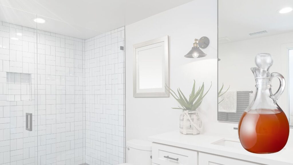 baking soda and vinegar placed next to toilet for natural toilet cleaning