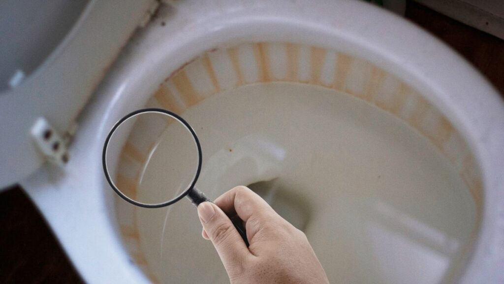 Mineral buildup inside toilet rim jet openings affecting flushing performance