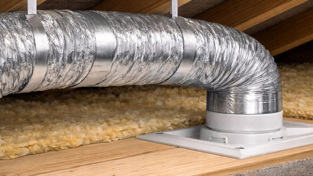 Bathroom exhaust duct properly supported and sealed with foil tape