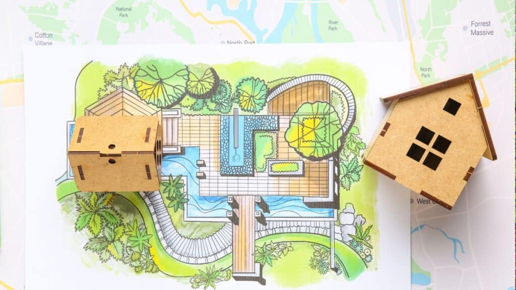 simple landscape layout plan showing layers and plant zones for native garden