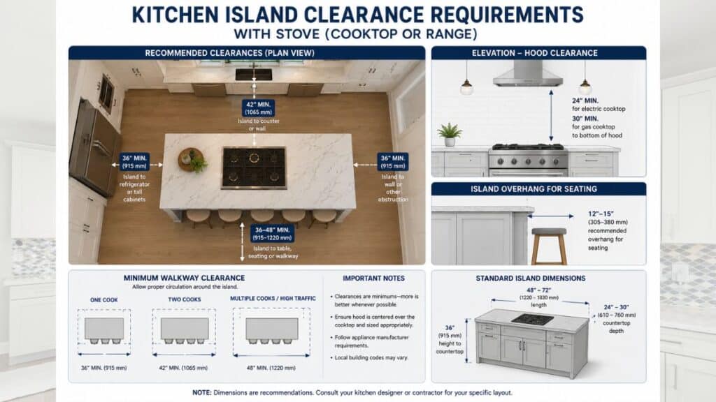 kitchen island clearance requirements with stove layout measurements