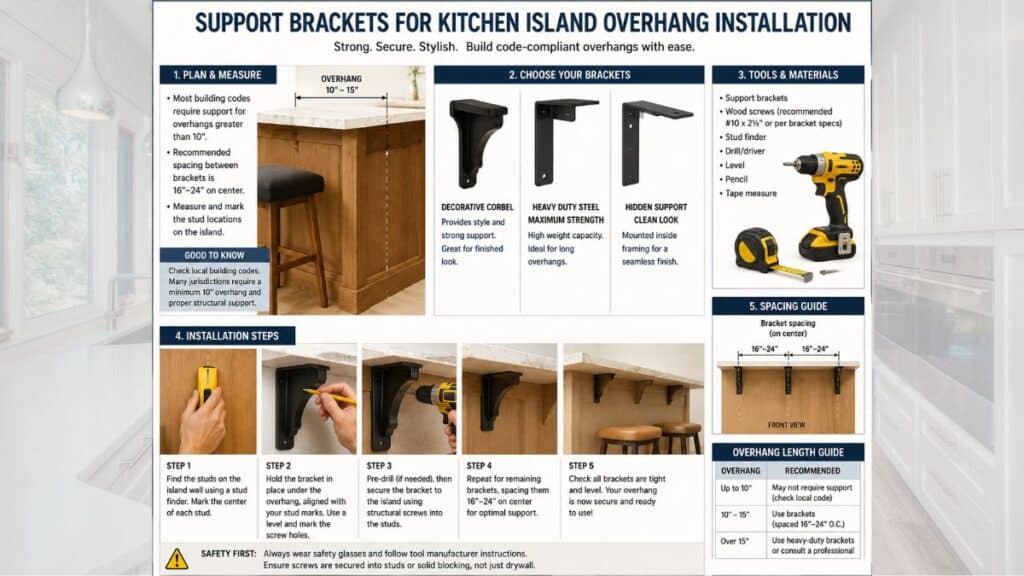 support brackets for kitchen island overhang installation